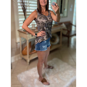 "Hot in Here" Very Sexy Camouflage Floaty Scoop Neck Summer Tank Top Army Green