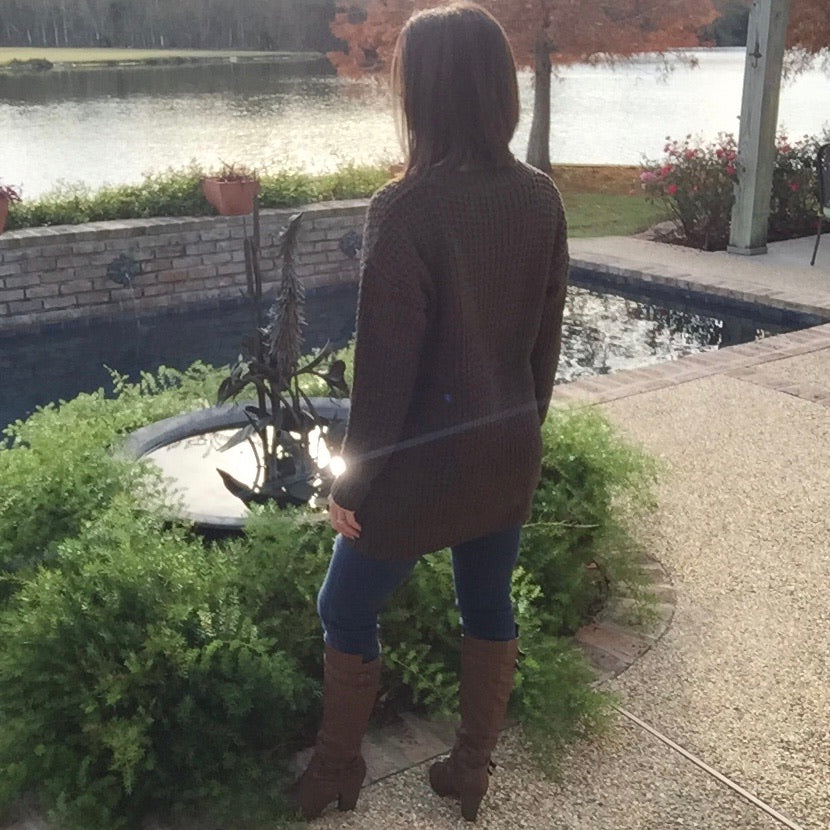 Oversized Waffle Round Neck Tunic Heavy Sweater Long Sleeve Top Olive S/M/L/XL