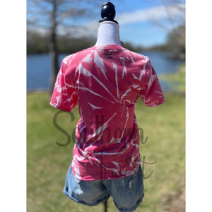 “All American Girl Tee” Messy Bun Sunglasses Headband Bleached Sublimation Boyfriend Basic Tee Shirt Red S/M/L/XL/2X