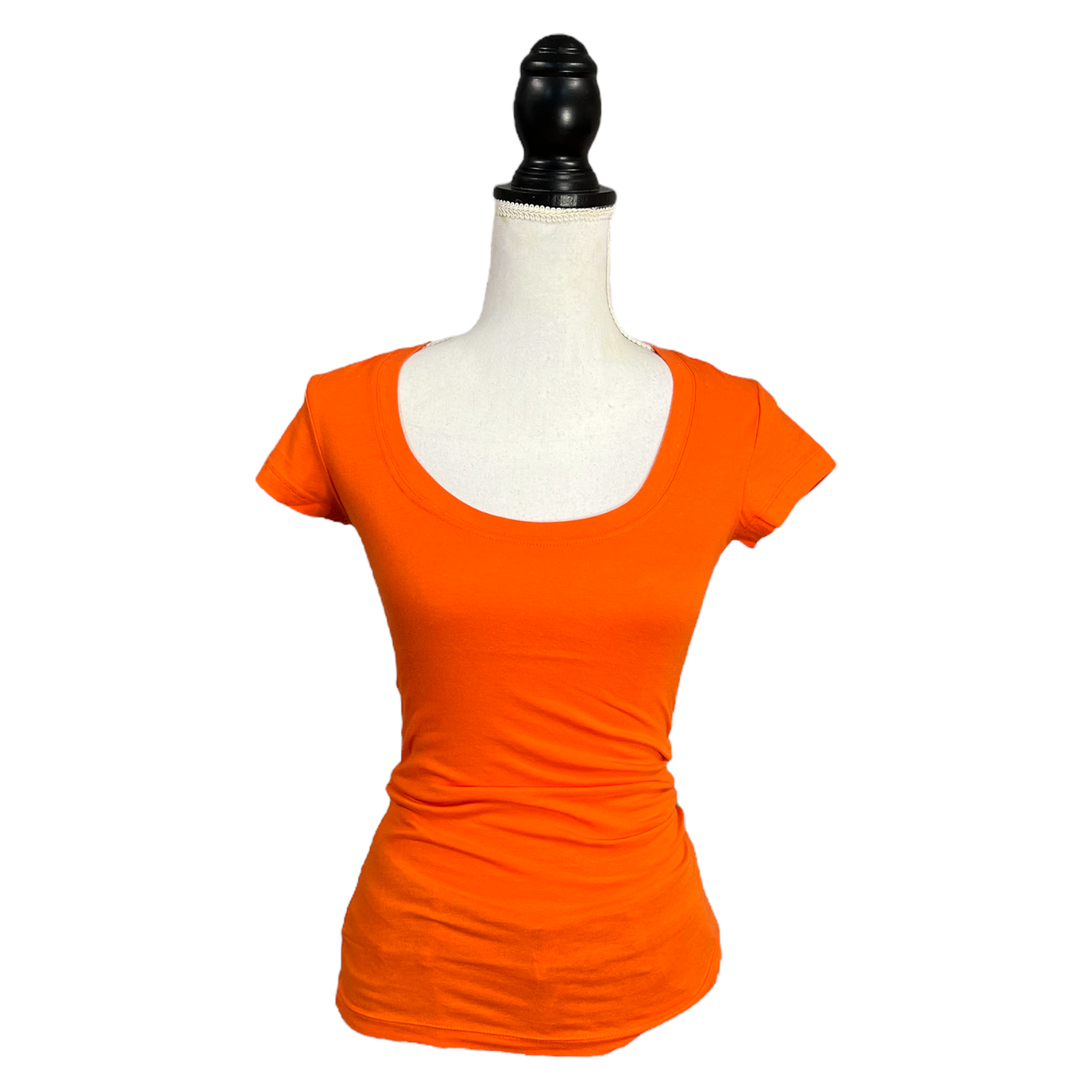 Low Cut Scoop Neck Cleavage Baby Slimming Basic Tee Shirt Orange S/M/L/XL