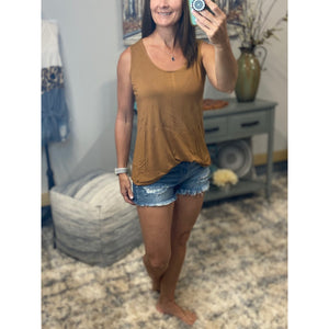 Scoop Neck Floaty Sleeveless Round Hem Tank Top Brown S/M/L/XL