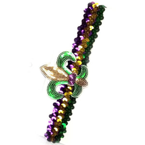 “Fais Do-Do” Mardi Gras Fleur De Lis Sequined Headband NOLA Parade Purple Green Gold