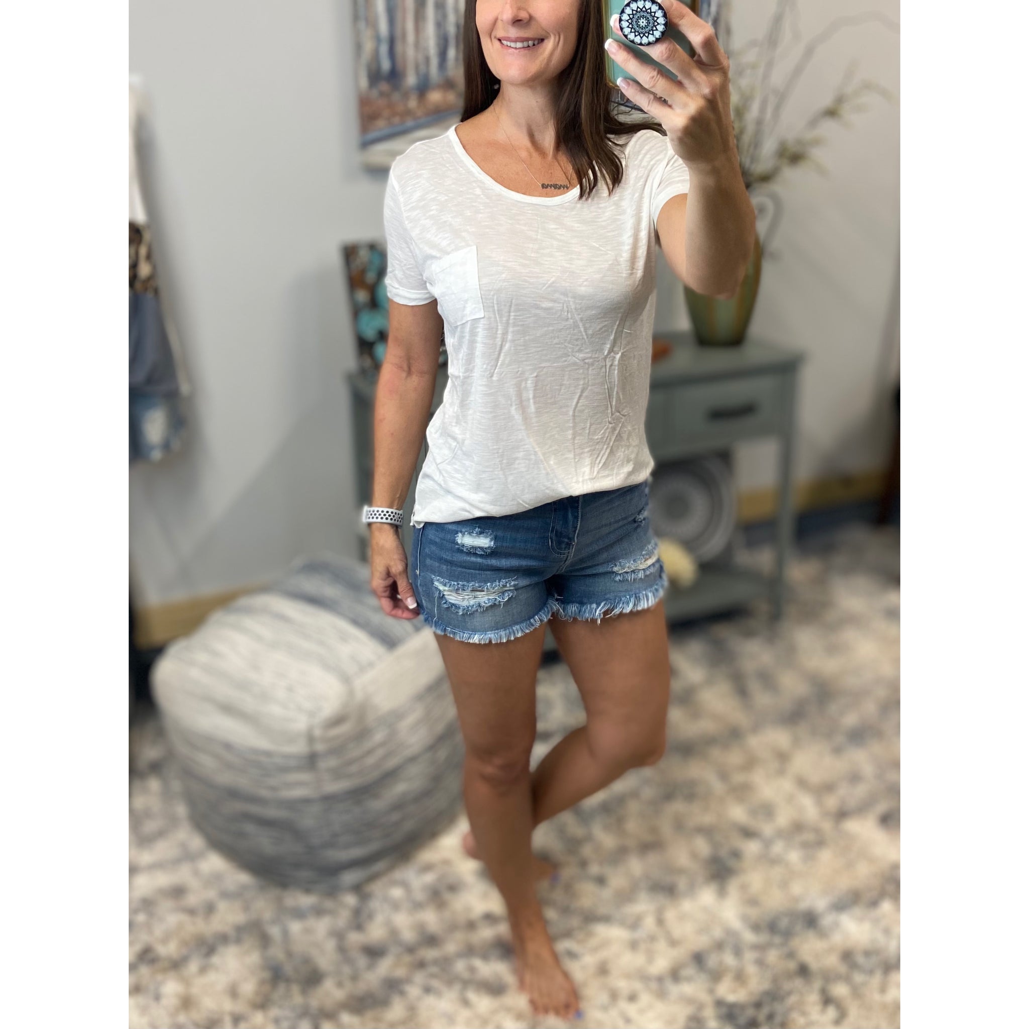 Sheer Burnout Melange Tissue Scoop Neck Top Shirt Tee White S/M/L