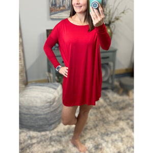 PIKO Dolman Wide Open Boat Neck Dolman Sleeve Tunic Top Dress Red