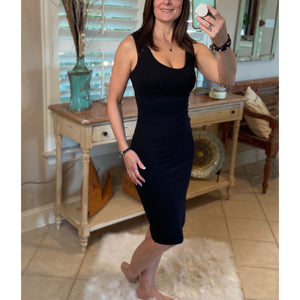 Scoop Neck Cleavage Bodycon Sleeveless Midi Summer Tank Dress Black