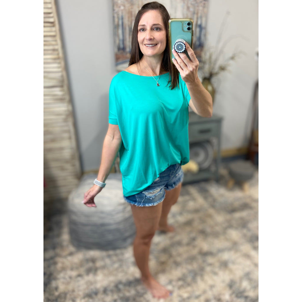 PIKO Dolman Wide Open Boat Neck Dolman Sleeve Tunic Top Shirt Green