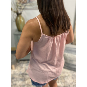“Go With The Flow" Scoop Neck Spaghetti Strap Floaty Textured Tank Shirt Top Blush Pink S/M/L/XL