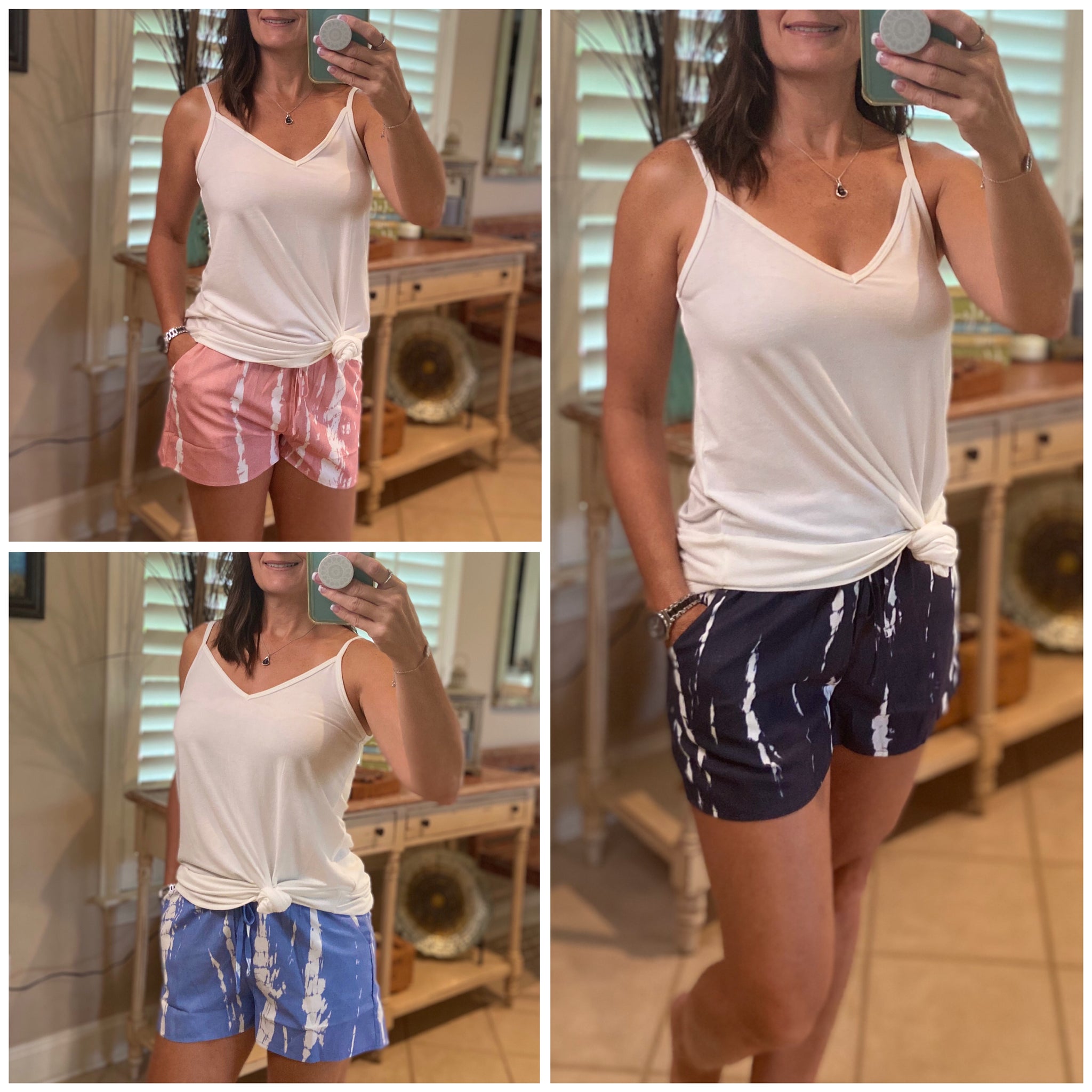 Tie Dye Elastic Drawstring Pocket Dressy Shorts Navy S/M/L/XL