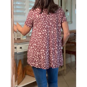“You’re One Of A Kind” Round Neck Pocket Splatter Short Sleeve Burgundy