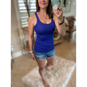 "Can't Touch This" Ribbed Racerback Low Scoop Boy Beater Cleavage Tank Top Bright Blue PLUS