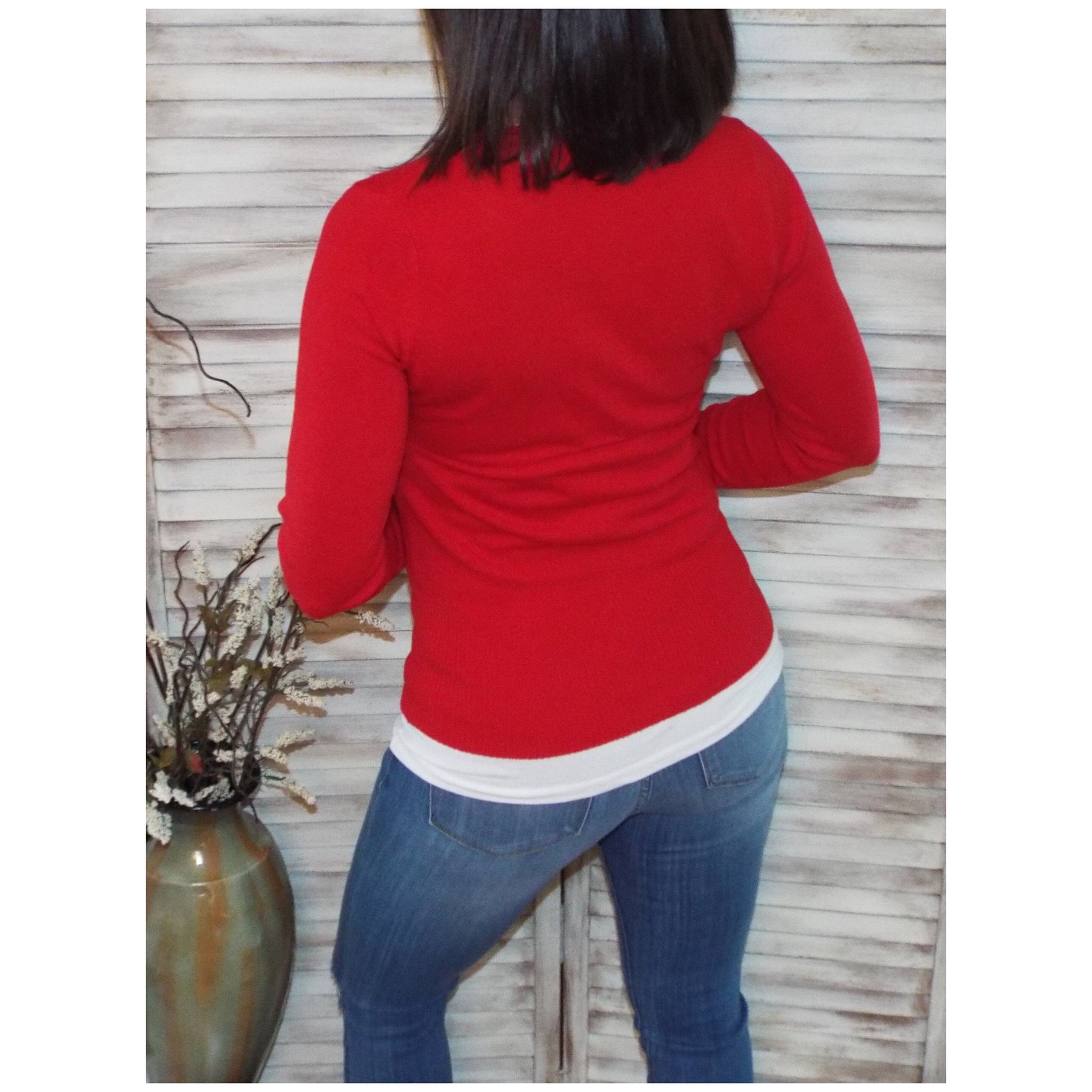 Sexy Preppy Cropped Cleavage Button Up Cardigan Long Sleeve Sweater Red