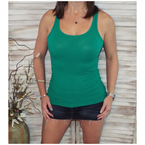 “Can’t Touch This” Ribbed Low Cut Scoop Boy Beater Cleavage Fitted Tank Top Green S/M/L