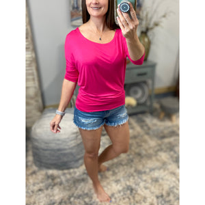 Dolman Wide Scoop Open Boat Neck Batwing Blouse Top Shirt Pink S/M/L