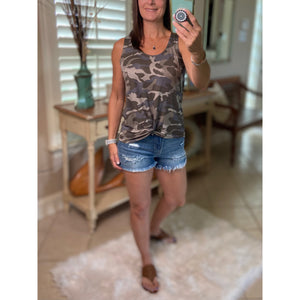 "Hot in Here" Very Sexy Camouflage Floaty Scoop Neck Summer Tank Top Army Green