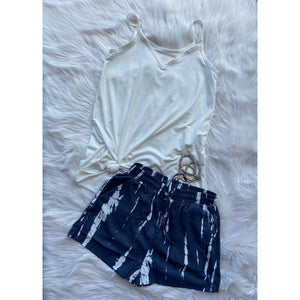 Tie Dye Elastic Drawstring Pocket Dressy Shorts Navy S/M/L/XL