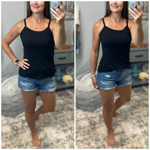 “Perfect Places” Ribbed Scoop Spaghetti Strap Cami Tank Top Black S/M/L