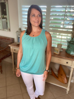 Sexy Pleated Scoop Neck Sleeveless Halter Banded Tank Cami Top Mint PLUS