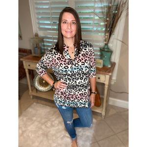 “Don’t Fight It” Gabby Leopard Ombré Print V-Neck Tunic Flowy Boxy Charcoal