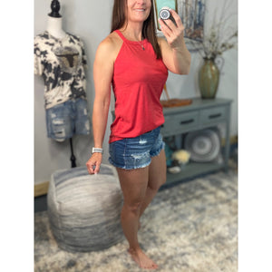 Tri Rocker Racerback Scoop Neck Floaty Trendy Summer Tank Top Red