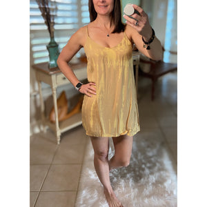 “Day at the Pool” Sexy Tie Dye Mini V-Neck Cami Tank Adjustable Spaghetti Strap Yellow