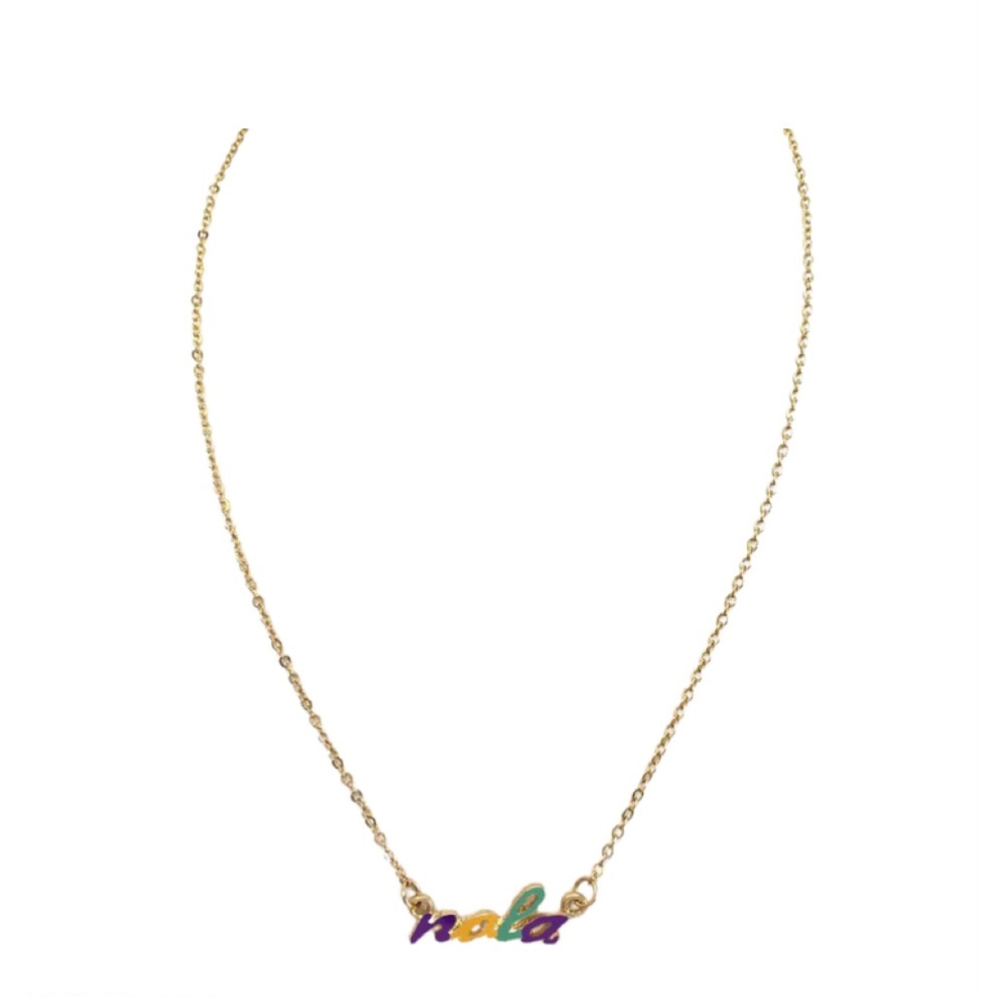 Mardi Gras in NOLA Charmed Adjustable Necklace Purple Green Gold Lettering