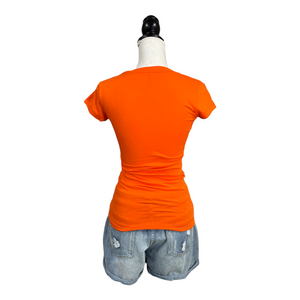 Low Cut Scoop Neck Cleavage Baby Slimming Basic Tee Shirt Orange S/M/L/XL
