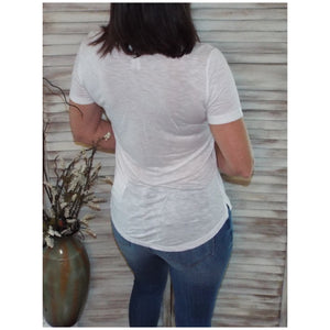 Sheer Burnout Melange Tissue Scoop Neck Top Shirt Tee White S/M/L