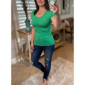Sexy Crew Neck Basic Baby Slimming Short Cap Sleeve Tee Shirt Green