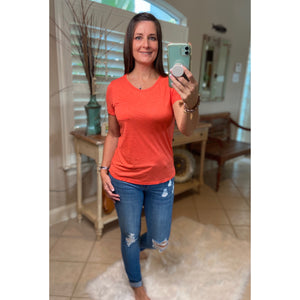 Very Sexy Sheer Burnout Melange Tissue Scoop Neck Top Shirt Tee Orange S/M/L