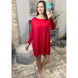 PIKO Dolman Wide Open Boat Neck Dolman Sleeve Tunic Top Dress Red