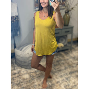 Scoop Neck Floaty Sleeveless Round Hem Tank Top Yellow S/M/L/XL