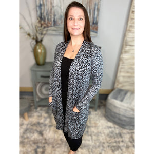 “See You Again” Leopard Long Open Front Cardigan Pocket Light Long Sleeve S/M/L/XL