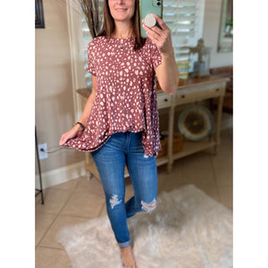 “You’re One Of A Kind” Round Neck Pocket Splatter Short Sleeve Burgundy