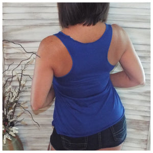 Sexy Scoop Neck Racerback Floaty Sleeveless Raw Edge Hem Tank Top Blue S/M/L