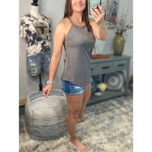 Tri Rocker Racerback Scoop Neck Floaty Trendy Summer Tank Top Light Gray