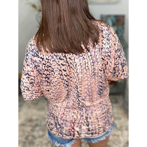 “Everybody Talks” Snake Dolman Tunic 3/4 Sleeve Ruching Detail Pink Top Dress S/M/L/XL
