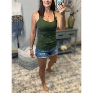 “Can’t Touch This” Ribbed Racerback Low Cut Scoop Boy Beater Cleavage Tank Top Army Green 1X/2X/3X