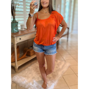 Dolman Ruched Flutter Batwing Cold One Shoulder Club Top Orange S/M/L