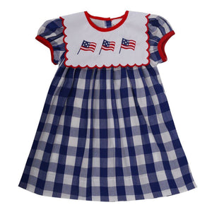USA American Flag Embroidered Plaid Bib Dress Red White Blue