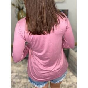 "Wrap Me In Love" One Side Faux Wrap Tie Long Sleeve Top Pink S/M/L/XL