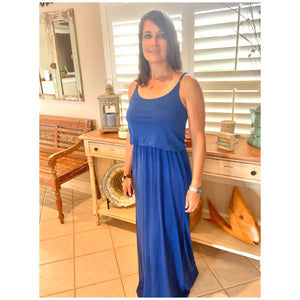 Sexy Scoop Neck Cami Tank Maxi Long Tube Pocket Adjustable Dress Blue