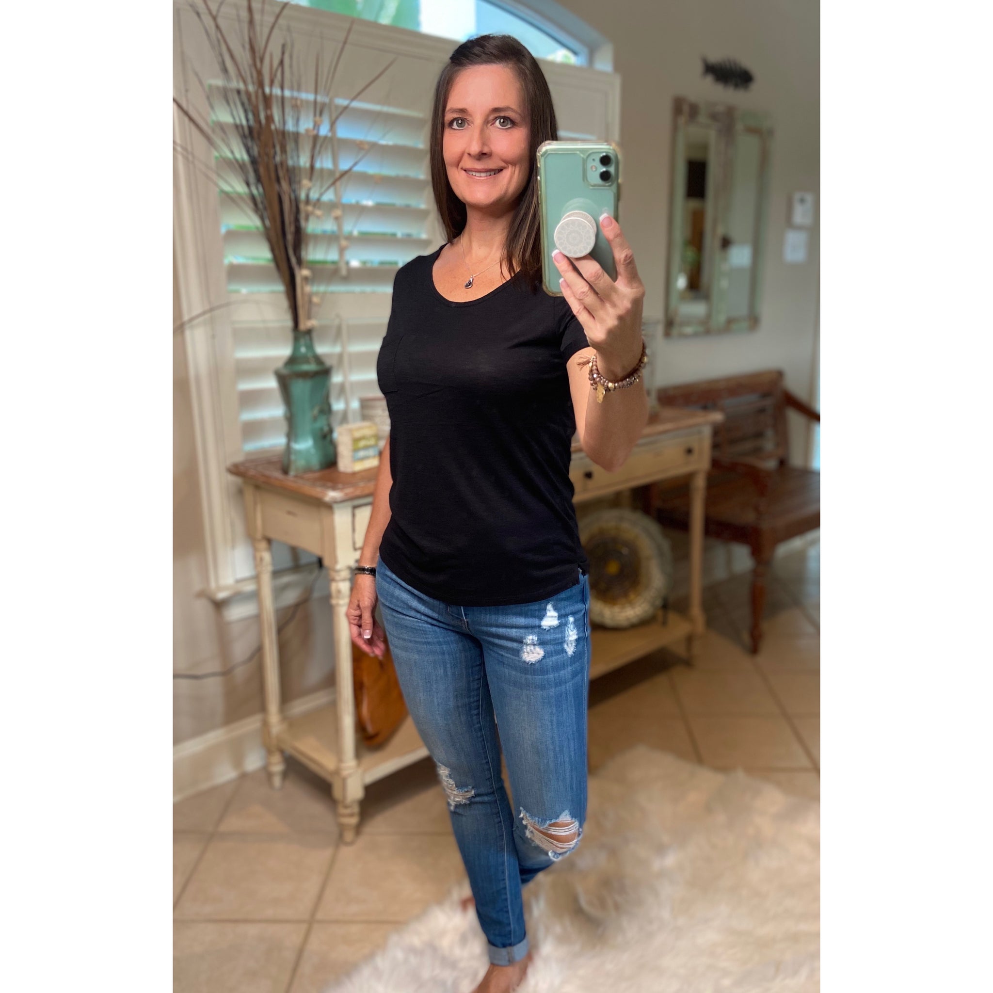 Very Sexy Sheer Burnout Melange Tissue Scoop Neck Top Shirt Tee Black S/M/L