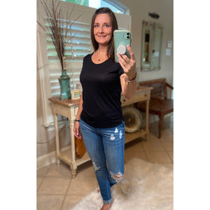 Very Sexy Sheer Burnout Melange Tissue Scoop Neck Top Shirt Tee Black S/M/L