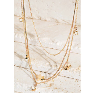 “Stars in My Eyes” 3 Strand Star Charmed Tiered Adjustable Necklace Gold