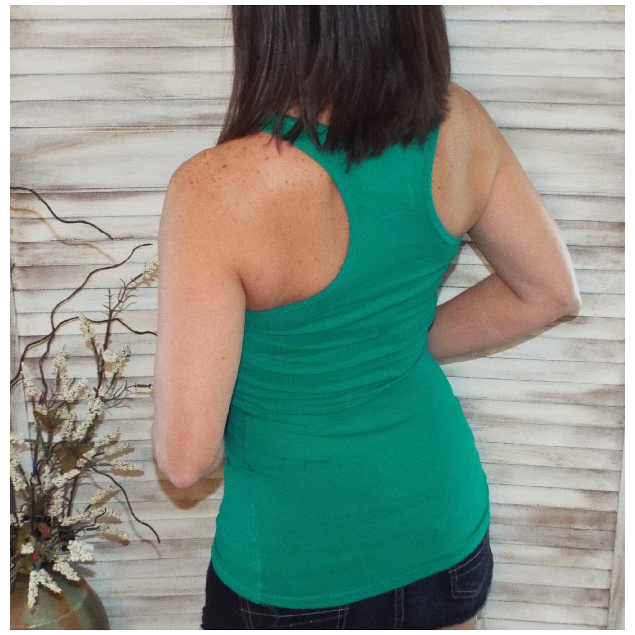 “Can’t Touch This” Very Sexy Ribbed Low Scoop Boy Beater Cleavage Fitted Tank Summer Cotton Green