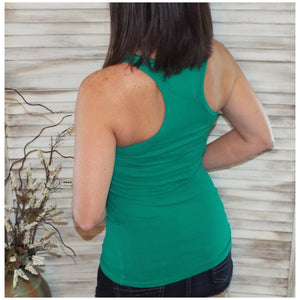 “Can’t Touch This” Ribbed Low Cut Scoop Boy Beater Cleavage Fitted Tank Top Green S/M/L