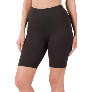 “Emma Shorts” Sporty Athletic Biker Elastic Waist Long Soft Stretchy Shorts Black S/M/L/XL