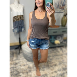 Speckled Low Cut Summer Racerback Ribbed Floaty Tank Top Tunic Cocoa S/M/L