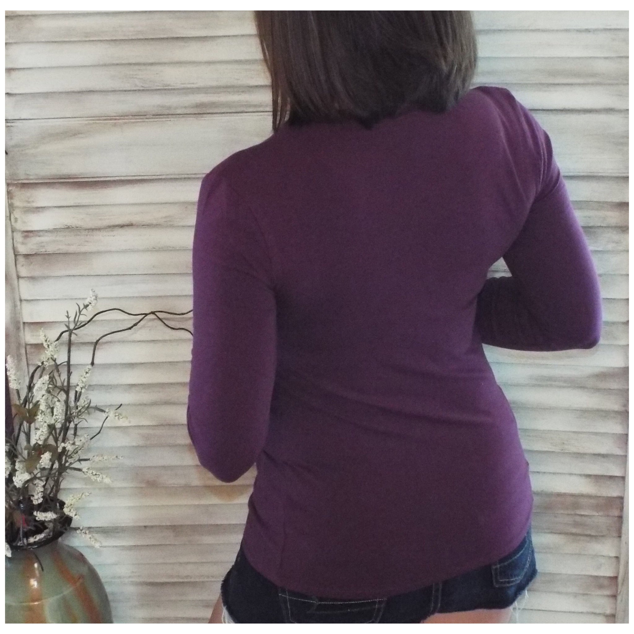 Slimming Round Neck Low Cut Long Sleeve Tissue Basic Baby Shirt Top Eggplant