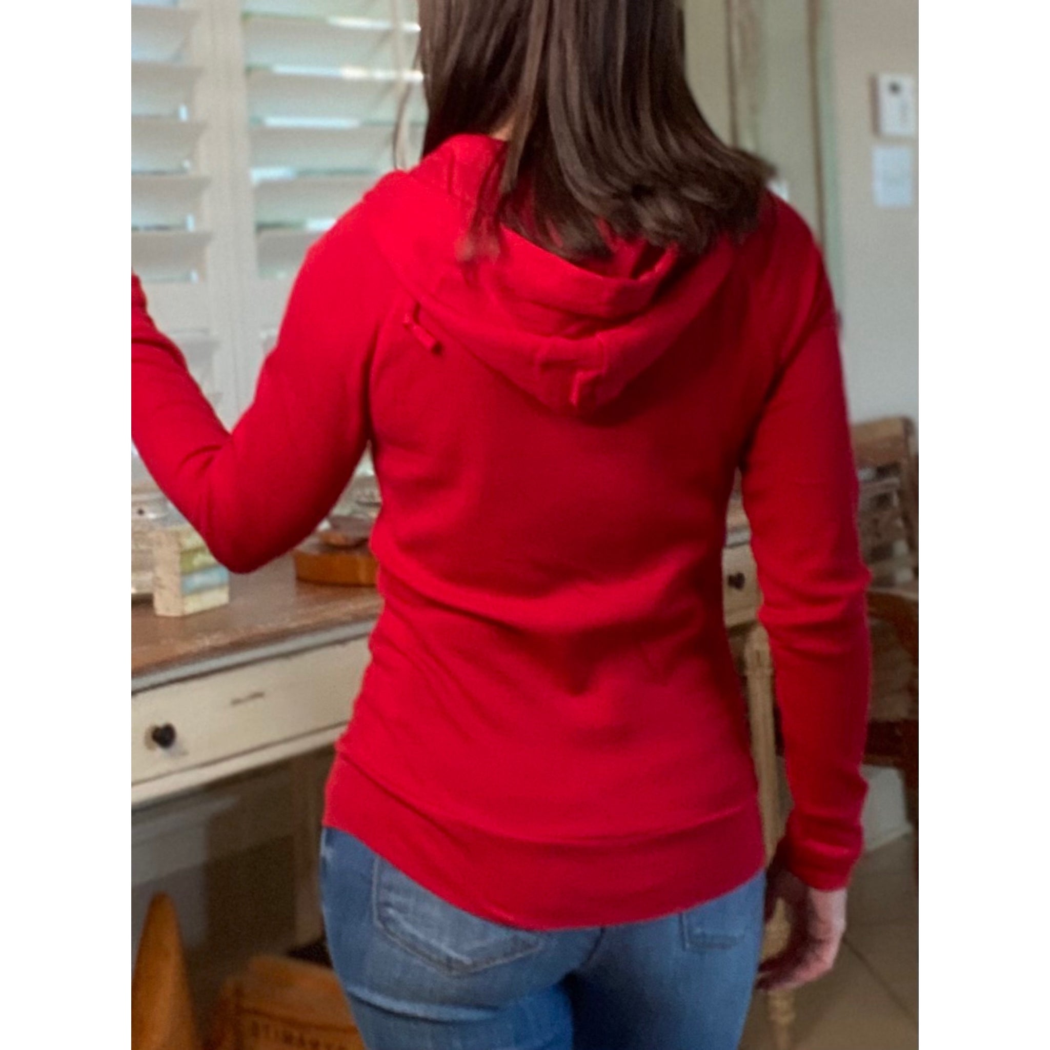"Get Cozy" Zip Up Waffle Thermal Hoodie Light Jacket Long Sleeve Sweater Yoga Red Plus